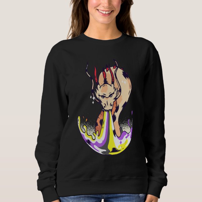 Nonbinary Dragon FIre LGBTQ Nonbinary Flag Nonbina Sweatshirt (Front)