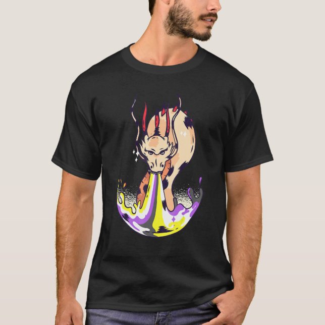 Nonbinary Dragon FIre LGBTQ Nonbinary Flag Nonbina T-Shirt (Front)