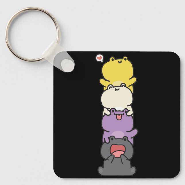 Nonbinary Flag Colour Frogs Subtle Enby Pride Cute Key Ring (Front)