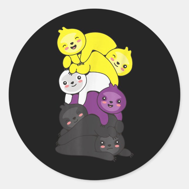 Nonbinary Flag Non Binary Pride Lgbtq Sloth _1  Classic Round Sticker (Front)