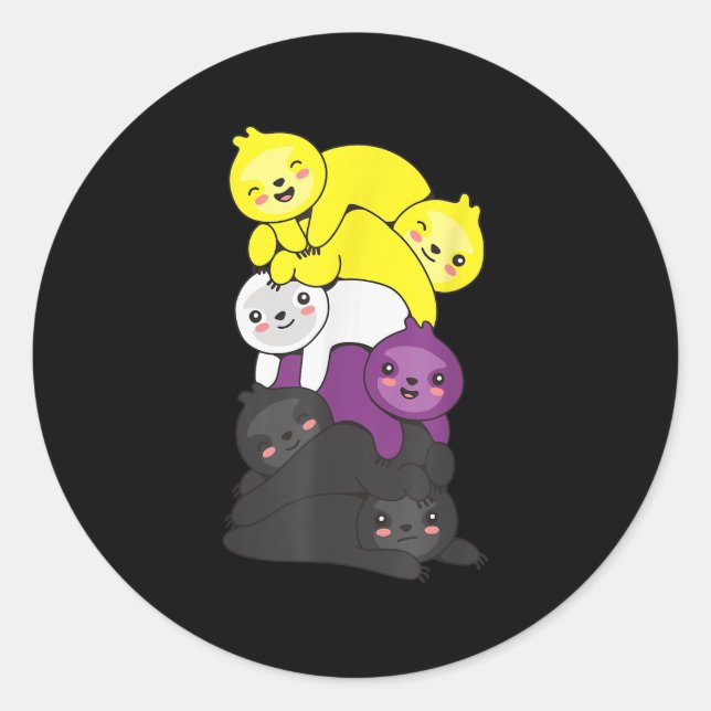 Nonbinary Flag Non Binary Pride Lgbtq Sloth _1  Classic Round Sticker (Front)