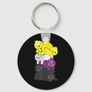 Nonbinary Flag Non Binary Pride Lgbtq Sloth _1 Key Ring