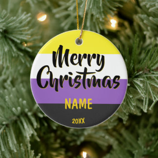 Nonbinary Flag Personalised Christmas Ceramic Ornament