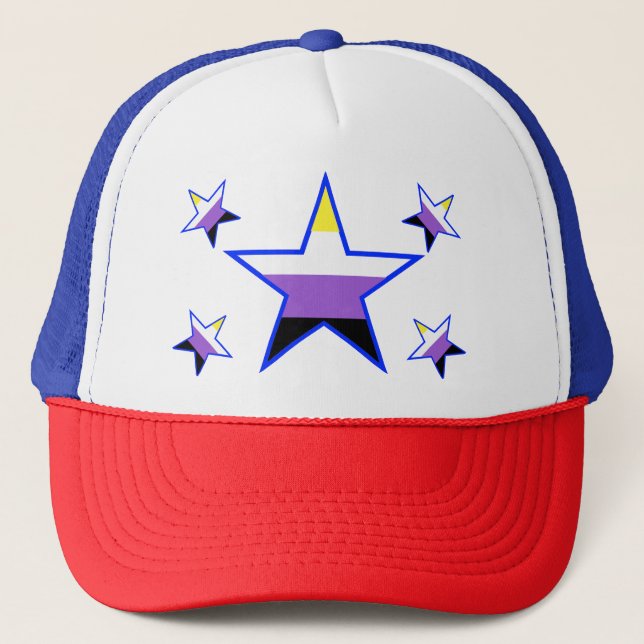 Nonbinary Flag Stars Trucker Hat (Front)