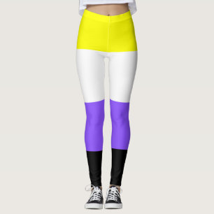 Nonbinary Flag Yellow White Purple Black Striped  Leggings