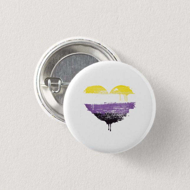 NONBINARY HEART 3 CM ROUND BADGE (Front & Back)