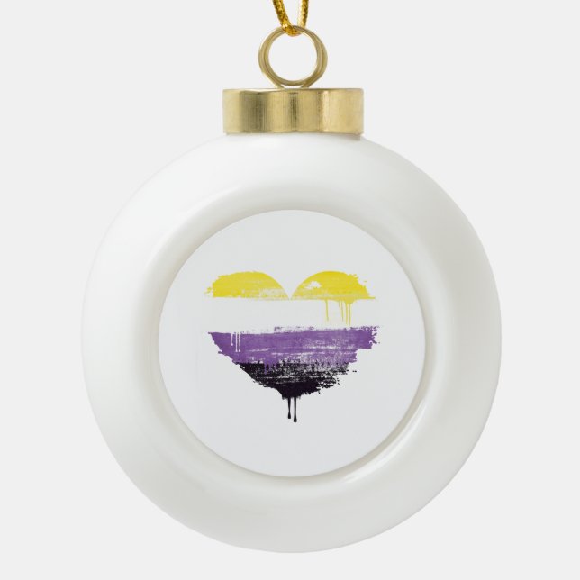 NONBINARY HEART CERAMIC BALL CHRISTMAS ORNAMENT (Front)
