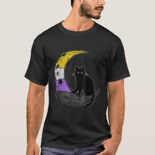 Nonbinary Moon Space Cat LGBT NonBinary Flag 2022 T-Shirt