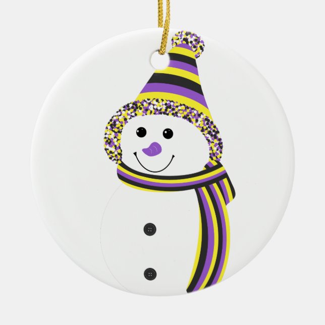 Nonbinary NB Pride Snowman Snowperson Ceramic Ornament (Front)