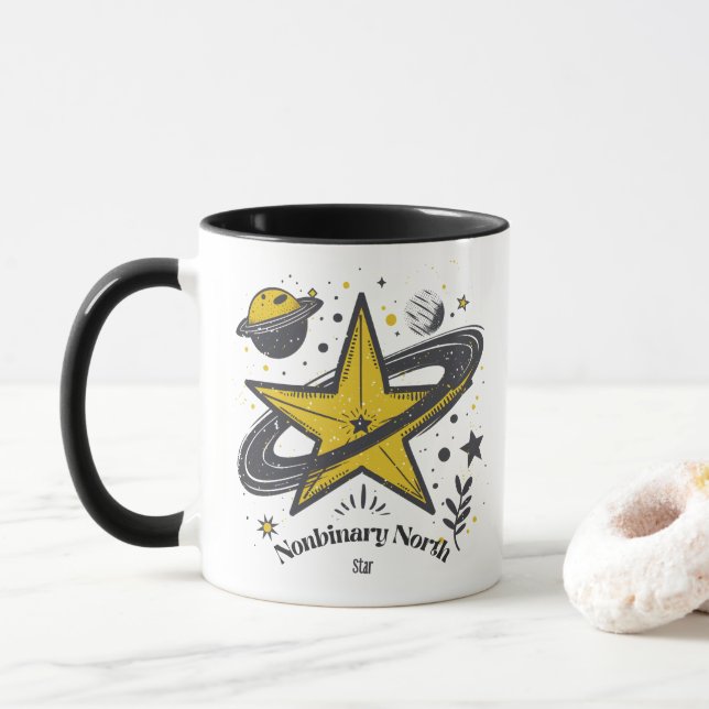 Nonbinary North Star Shirt – LGBTQ Camping Pride Mug (With Donut)