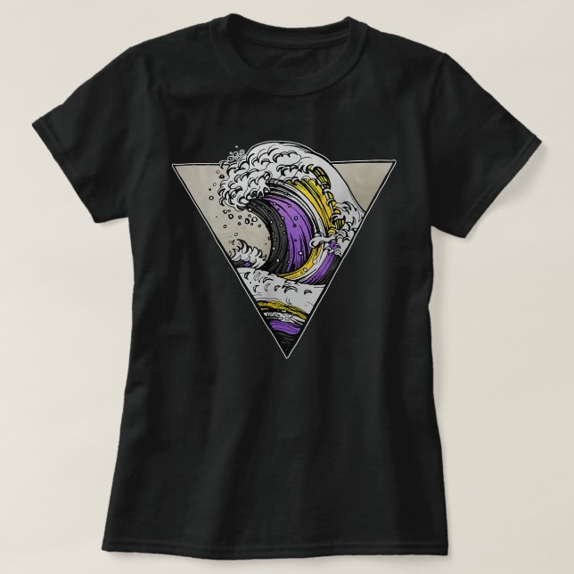 Nonbinary Ocean Wave Enby Pride Flag LGBT Transgen T-Shirt (Design Front)