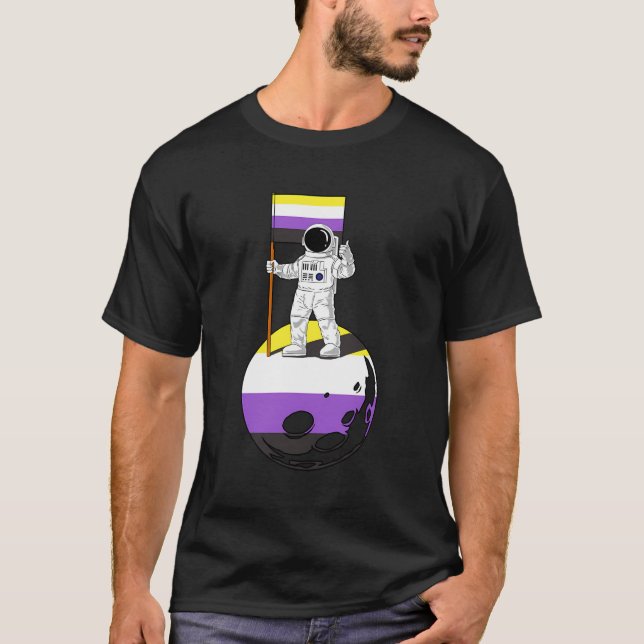 Nonbinary Outer Space Planet Nonbinary Pride Flag T-Shirt (Front)