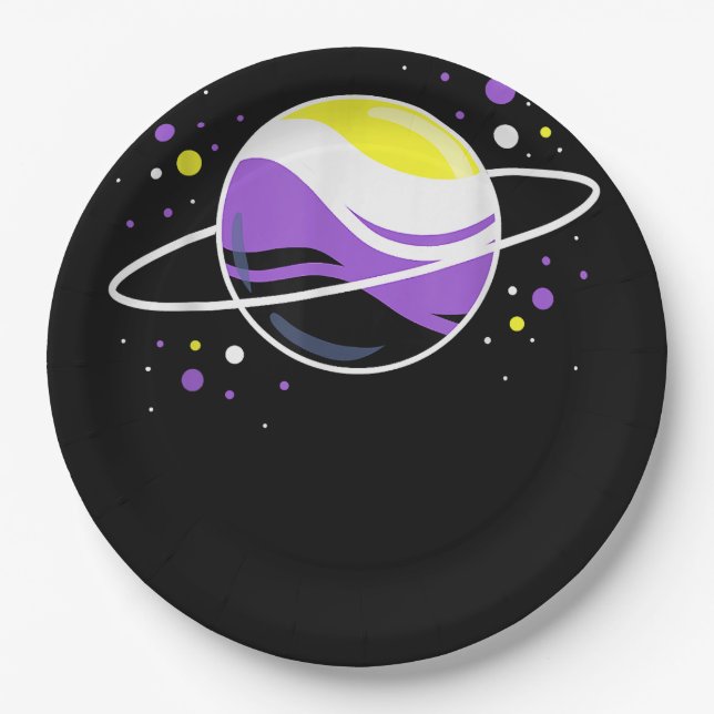 Nonbinary Outer Space Planet Nonbinary Pride Paper Plate (Front)