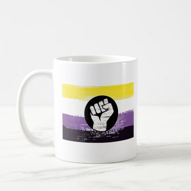 Nonbinary Painted Protest Flag Coffee Mug (Left)