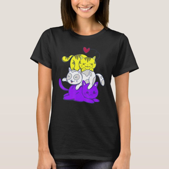 Nonbinary Pride Cat Lgbt Non Binary Flag Cute Cats T-Shirt (Front)
