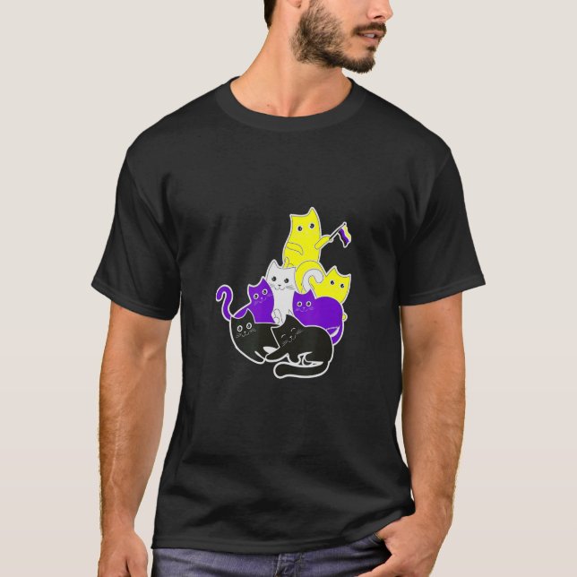 Nonbinary Pride Cat Lgbtq Non Binary Flag Pride T-Shirt (Front)