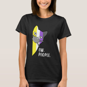 Nonbinary Pride Cat with Mask Ew People Funny Enby T-Shirt