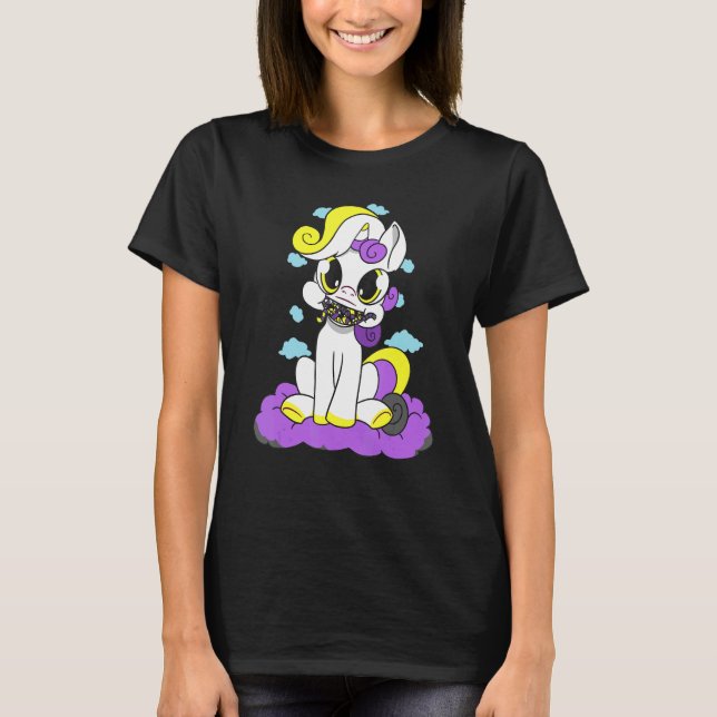 Nonbinary Pride Cute Unicorn Clouds Nonbinary Flag T-Shirt (Front)
