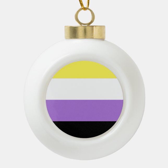 Nonbinary Pride Flag Ceramic Ball Christmas Ornament (Front)