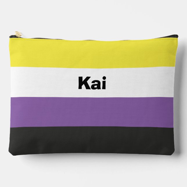 Nonbinary Pride Flag Name or Monogram Accessory Pouch (Front)