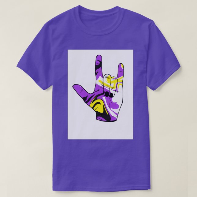 Nonbinary pride I love you American sign Language  T-Shirt (Design Front)
