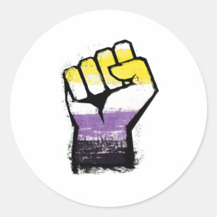 Nonbinary Pride Protest Fist Classic Round Sticker