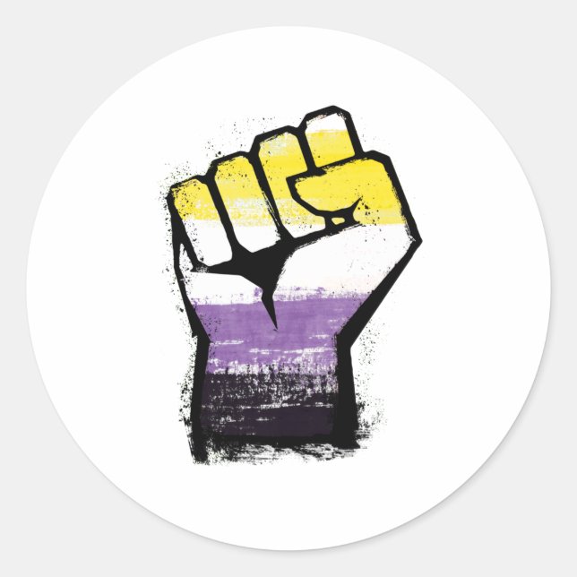 Nonbinary Pride Protest Fist Classic Round Sticker (Front)