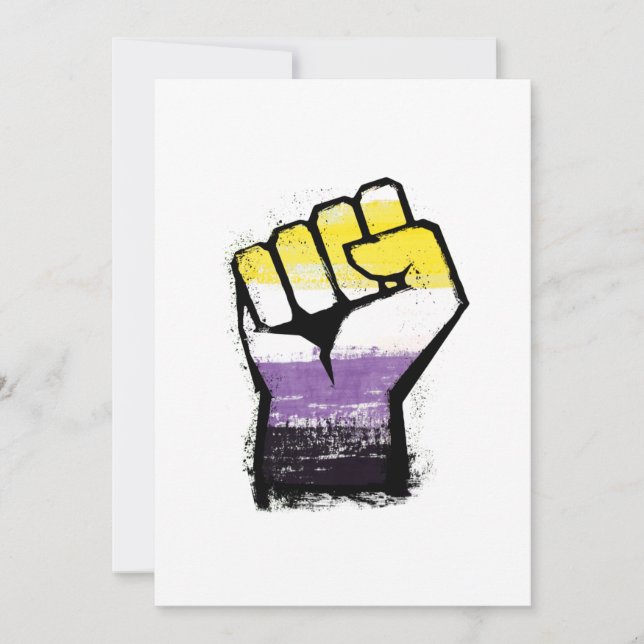 Nonbinary Pride Protest Fist Holiday Card (Front)