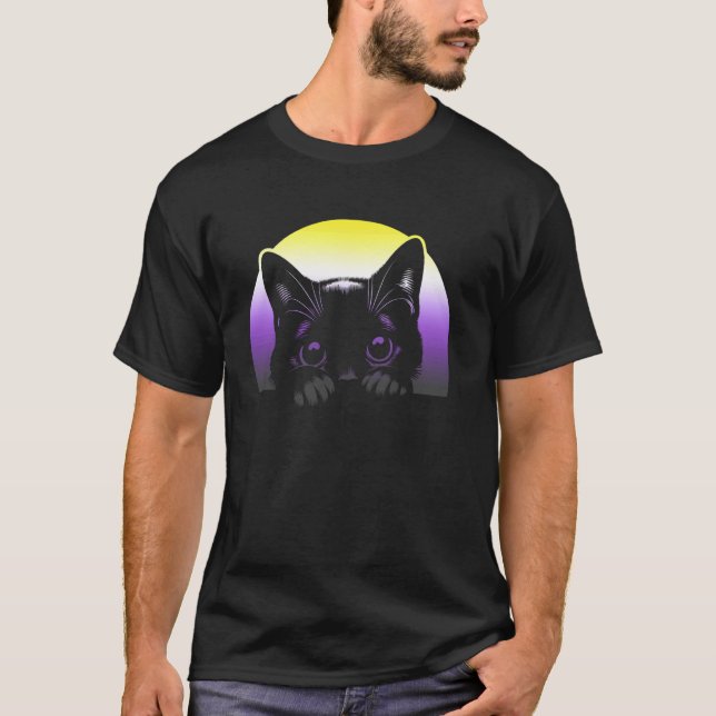 Nonbinary Pride Sunset Cat LGBTQ Plus Cute Look T-Shirt (Front)