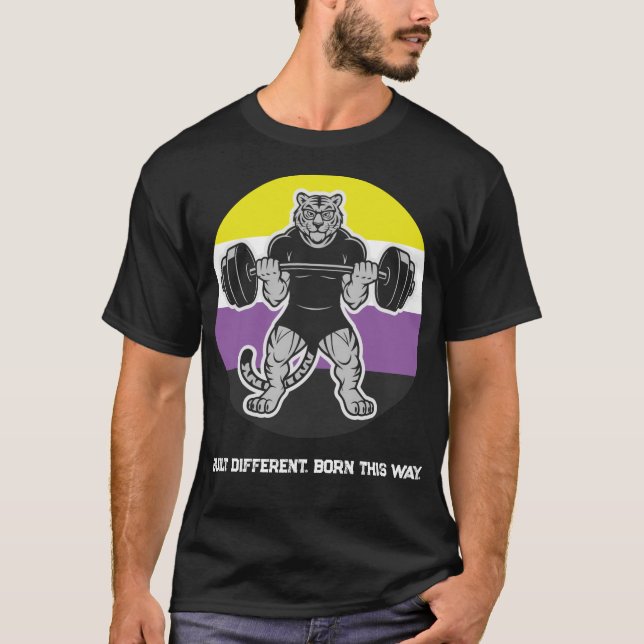 Nonbinary Pride Tiger Lifter Gym Shirt — Born This (Front)