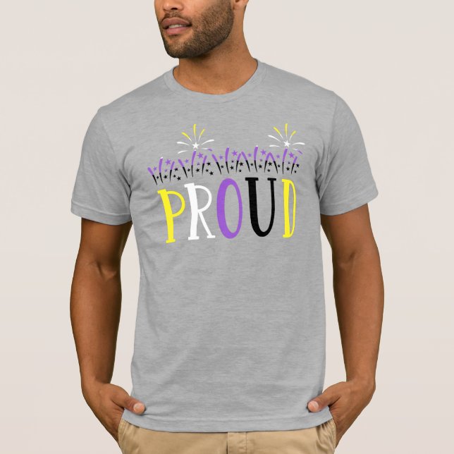Nonbinary PROUD Fireworks LGBTQ T-Shirt (Front)