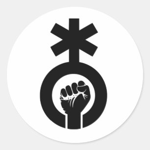 Nonbinary Symbol and Fist Classic Round Sticker