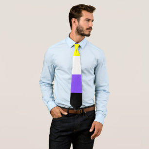 Nonbinary Yellow Purple Black White Stripped LGBT  Tie