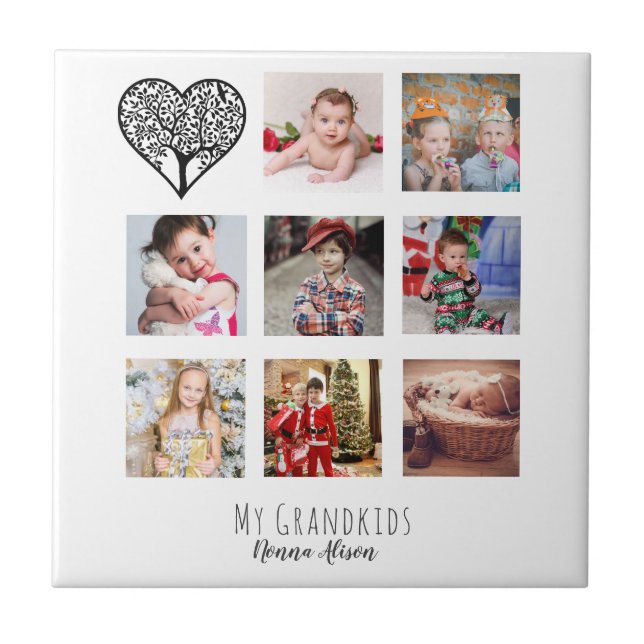 NONNA 8 x Photo Collage Grandchildren Family Tree Ceramic Tile (Front)