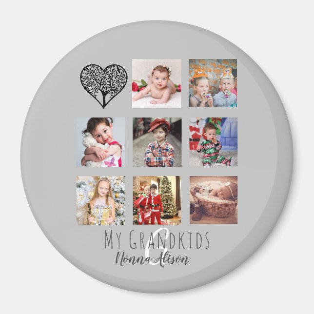 NONNA 8 x Photo Collage Grandchildren Family Tree Magnet (Front)