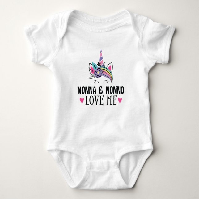 Nonna and Nonno Love Me Unicorn Baby Bodysuit (Front)