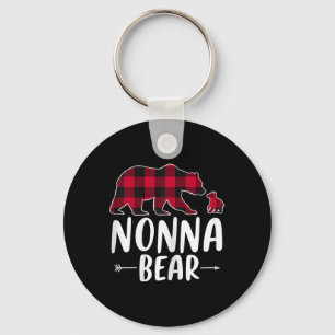 Nonna Bear Christmas Pajama Red Buffalo Plaid Key Ring