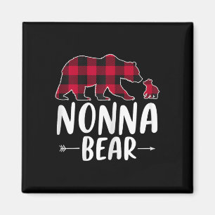 Nonna Bear Christmas Pajama Red Buffalo Plaid Magnet