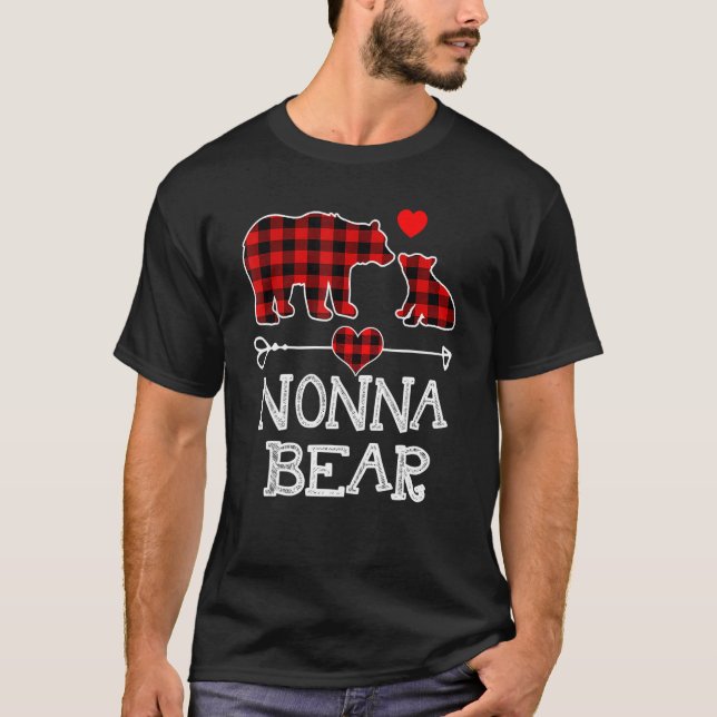 Nonna Bear Christmas Pajama Red Plaid Buffalo Fami T-Shirt (Front)