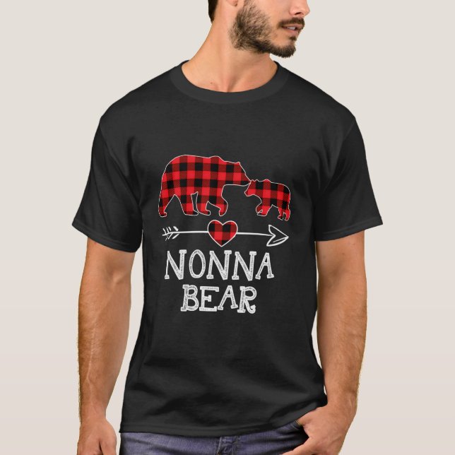 Nonna Bear Christmas Pajama Red Plaid Buffalo Fami T-Shirt (Front)
