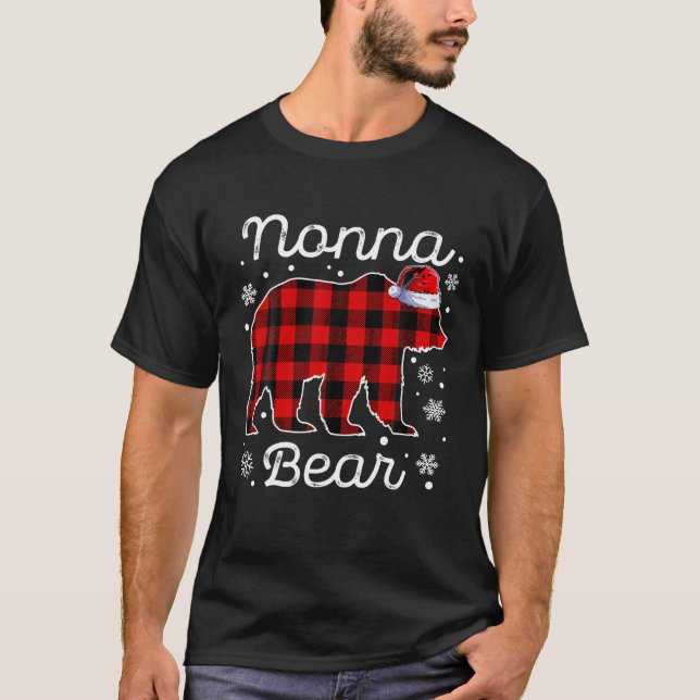 Nonna Bear Christmas Pyjamas Red Plaid Buffalo Fam T-Shirt (Front)