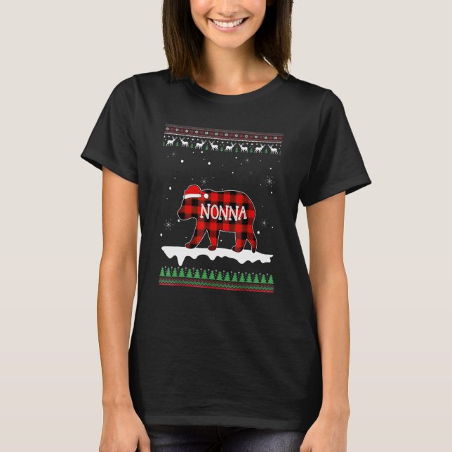 Nonna Bear Santa Red Plaid Family Pyjamas For Chri T-Shirt (Front)
