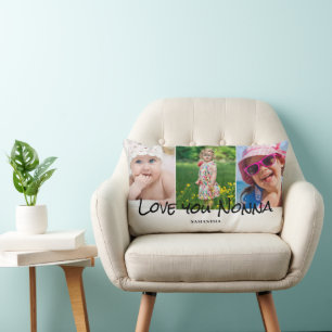 Nonna Grandmother 3 Photo Collage Lumbar Cushion