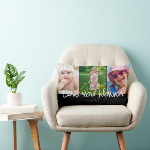 Nonna Grandmother 3 Photo Collage Lumbar Cushion