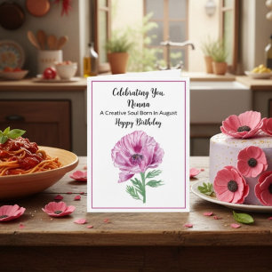 Nonna Happy August Birthday Purple Poppy Card