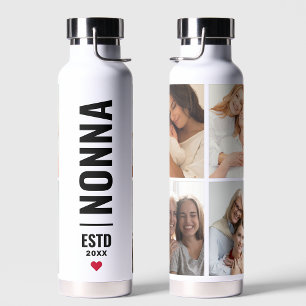 Nonna   Italian Grandma Custom Date 4 Photo Trendy Water Bottle