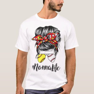Nonna Life Messy Bun Hair Softball Baseball Mother T-Shirt