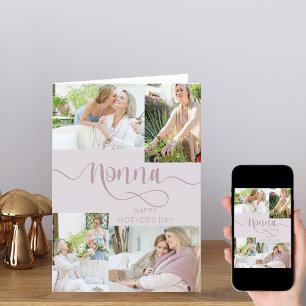 Nonna Mother's Day 4 Photo Collage Pink Holiday Card