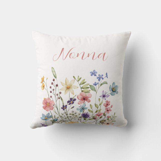 Nonna Pink Floral Throw Pillow (Back)