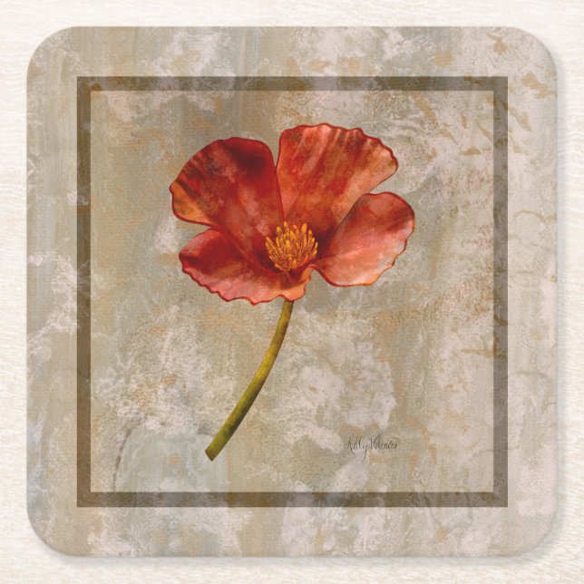 Nonna's California poppy Square Paper Coaster (Front)